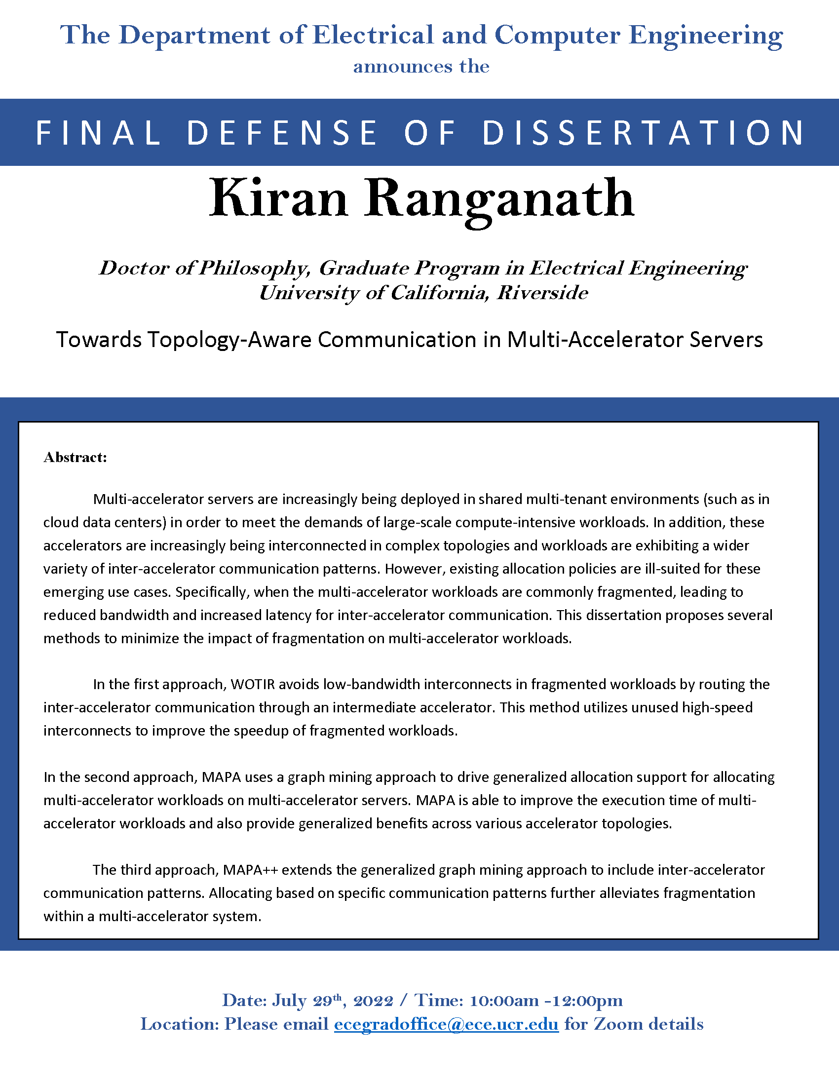 Final Defense of Dissertation: Kiran Ranganath | Department of
